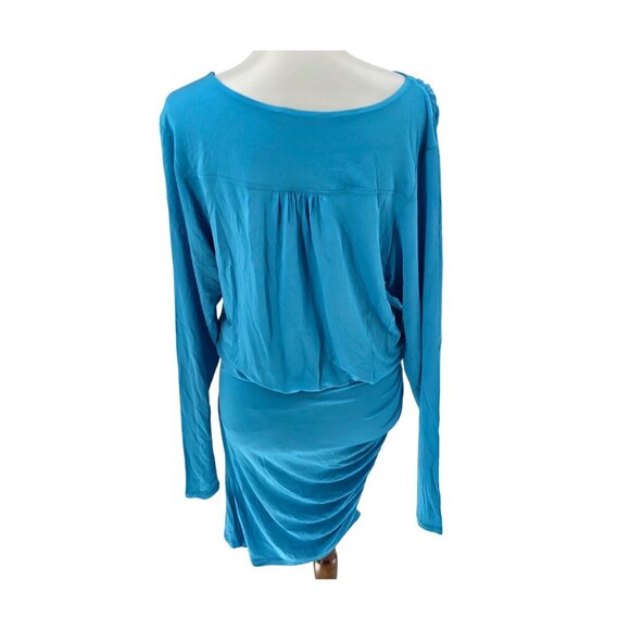 Ramy Brook Blue Draped Long Sleeve Dress M Viscose/Spandex Blend - Picture 3 of 10